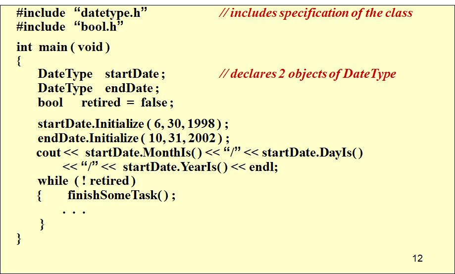 Client Code Using DateType (Lists, Stacks, and