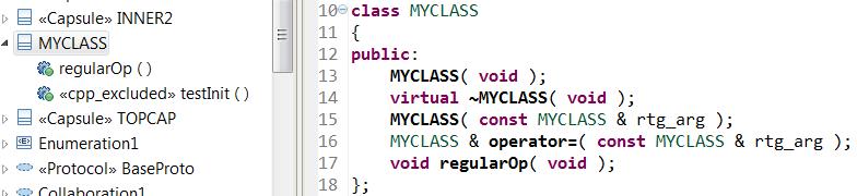 Exclude Class Operations from C++ Transformation By using the «cpp_excluded» keyword on an operation it will not be translated to C++ This can be useful when integrating generated C++ code with