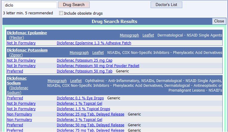 7.1 Creating a New Prescription Type the first few characters of the drug name in the Drug Search field. Select the Drug Search button and a list of matching drugs will be displayed.