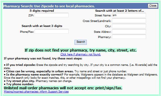 Select the Pharmacy Name hyperlink from the Pharmacy Search Results to add the pharmacy as