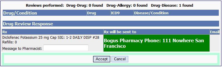 Icon denotes autorouting has been configured The default pharmacy will be displayed as shown below.