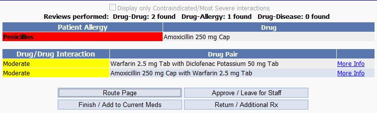 7.16.1 Drug Review The Drug Interaction panel displays any Drug Interactions/Conditions whilst prescribing medication to the patient.