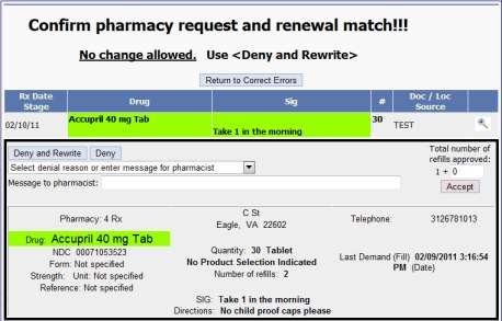 12 Prescription Renewal/Pending The Prescription Renewal/Pending tab is located on the Main toolbar of Excelicare ACE.