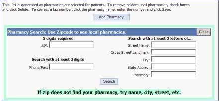 The lists can be maintained from here or allowed to accumulate as pharmacies are selected for patients.
