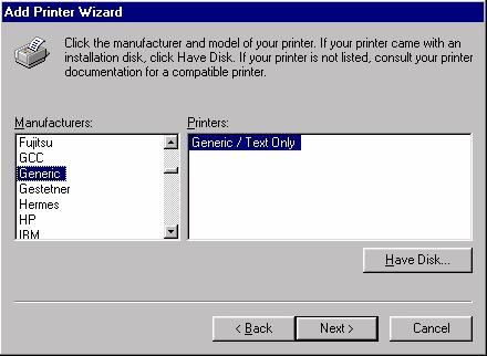 Step 2A - Printer Driver Installation Instructions for Windows 95/98 Operating System (Windows 2000/XP users go to step 2B) 2a) From the Windows desktop, Select START>