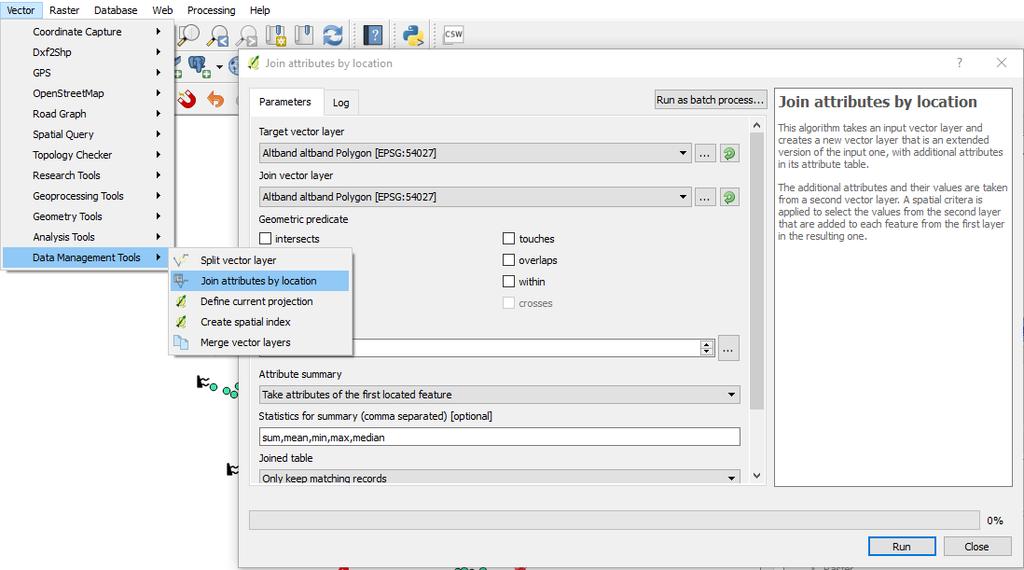 Spatial Joins in QGIS To create a spatial join: Vector Data Management Tools Join