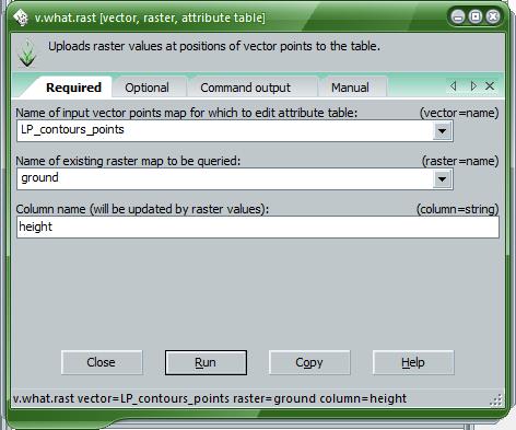 11. In the Options tab select layer 2. Click Run. 12. Now we will extract the raster values to the points vector. Go to Vector > Update point attributes from raster > sample raster at point locations.