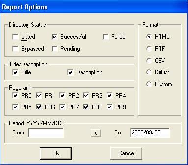 Figure 10.4: Report Options The report will be shown in HTML, RFT or CSV format as you choose. You can save to file or print directly to printer. Figure 10.
