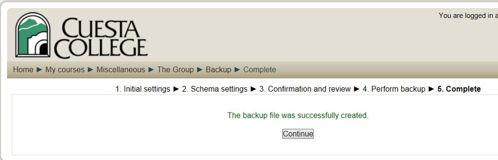 5. The Schema settings screen will display. By default all activities and resources are checked.