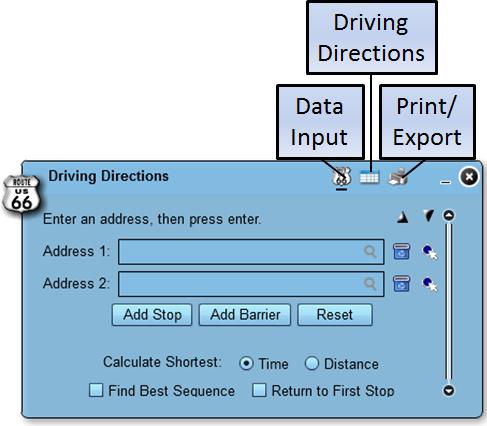 Driving Directions This tool gives users the ability to find and export driving directions. The tool allows up to 10 (ten) input locations.