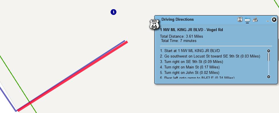 The Driving Directions tab of the tool allows the user to visually see each
