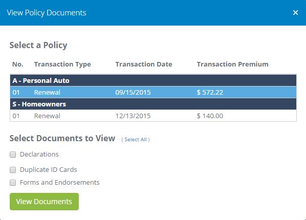 Select the line of business and the documents you would like view and click View Documents.
