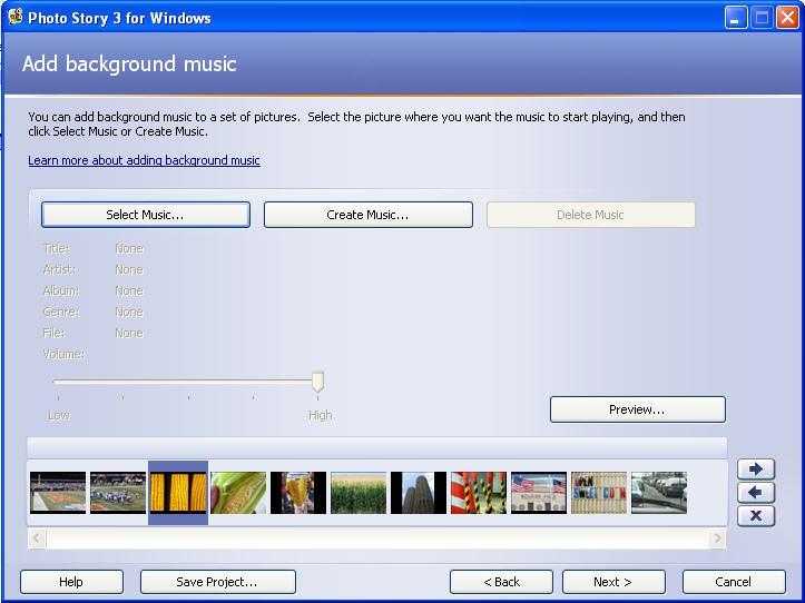 STEP 4: Add background music 1. FIRST, click on the picture from which you wish the music to start. For example, if you want the music to start from the start of the movie, click the first picture. 2.