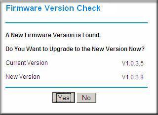 Automatic Firmware Checking On When automatic firmware checking is on, the router performs the check and notifies you if an upgrade is available or not as shown here. 1.
