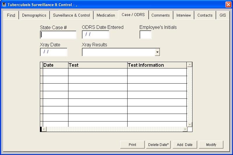 Case/ODRS Case/ODRS To add ODRS information, fill out the information and click Add Date to add the test information.