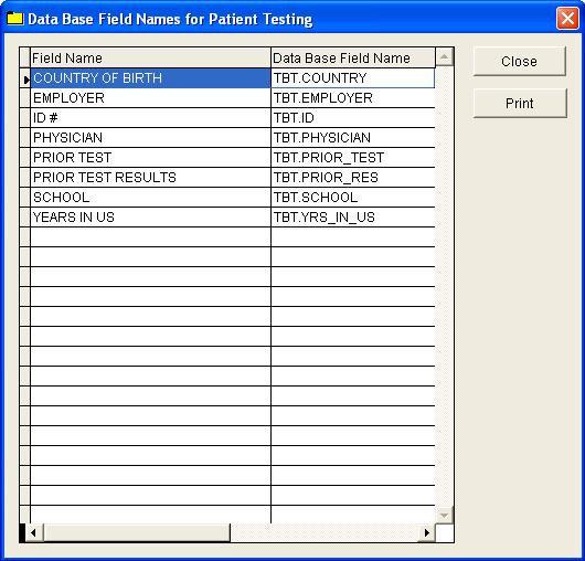 Field Names The field names listing can be very useful in determining what fields you wish to utilize to capture