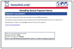Click the Continue button to display the Secure Payment screen shown below. Or, Click the Back button to return to the Web Site Address screen.