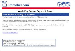 Note: If there is a delay in processing, the WorldPay Secure Payment Server screen will inform you that your order is being processed. See example screen on the right.