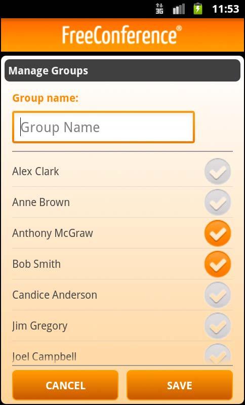 Select the desired participants from your complete list of contacts and click the Create Group icon ( ) (see figure 9). 4.