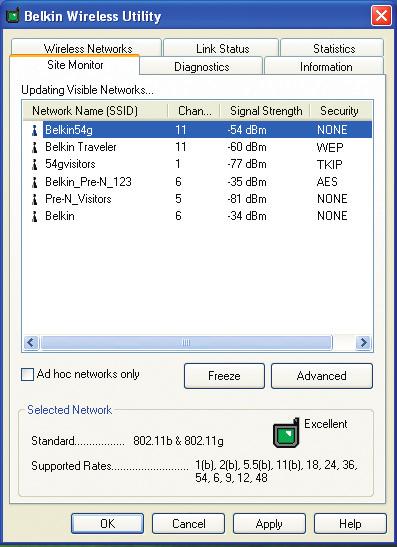 Using the Belkin Wireless Setup Utility Finding Available Networks in your Area Click on the Site Monitor tab.