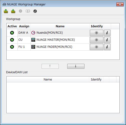 Description of the Software Programs NUAGE Workgroup Manager NUAGE Workgroup Manager is an application that allows control over devices and DAW software programs as a Workgroup on a NUAGE system.