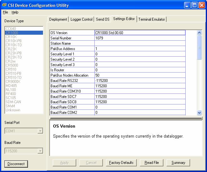 Section 8. CR1000 Configuration FIGURE 8.3-1. DevConfig Settings Editor As shown in FIGURE 8.