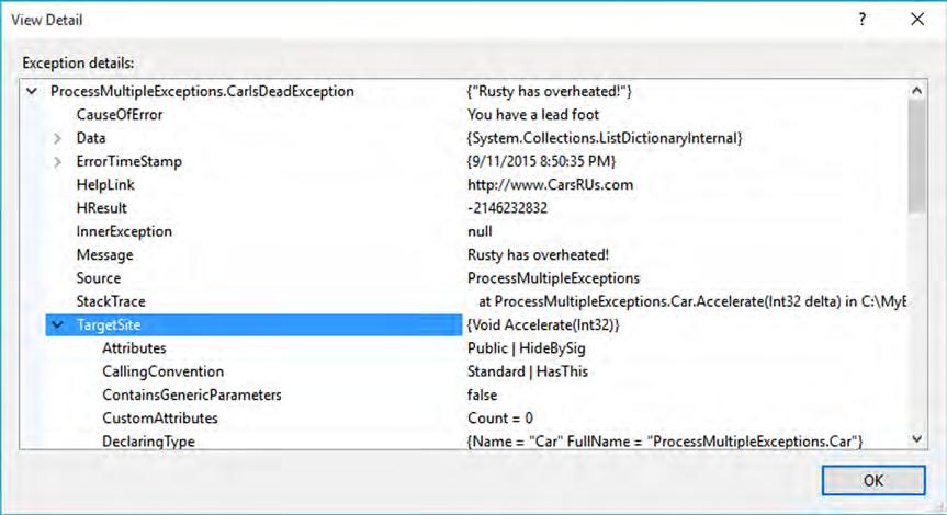 Figure 7-3. Viewing exception details Source Code The ProcessMultipleExceptions project is included in the Chapter 7 subdirectory.