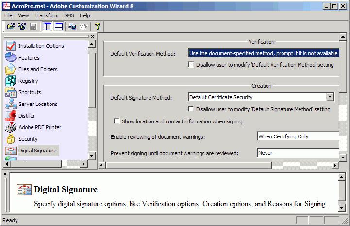 Application Deployment Guide Acrobat Security Administration Guide Basic Installer Tuning 22 Figure 1 Wizard user interface To perform basic installer tuning for security features: 1.