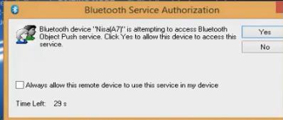 Step 3. Follow the onscreen instruction on phone. Select the target PC. Step 4. Click Yes on the PC to authorize the Bluetooth service (Fig 4b) Fig 4b 4.