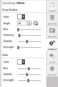 Use the drop-downs to select the Drop Shadow color. Use the sliders to adjust the Transparency (how see through the image is) and Tint (level of color in image).