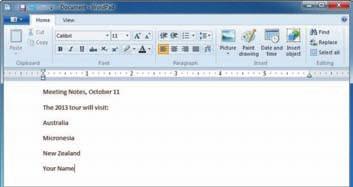WordPad button FIGURE B-3: Saving a document After you click Save, your Oceania Meeting.