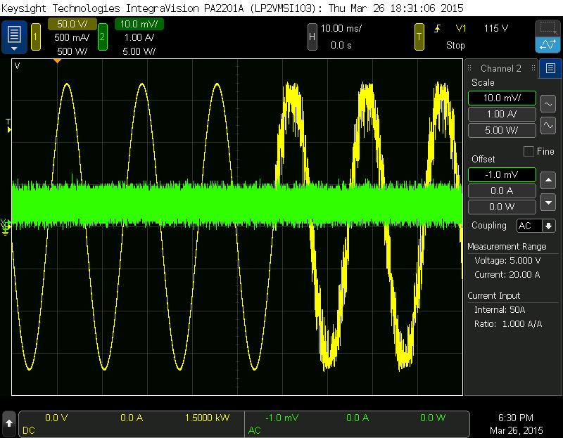 Power disturbance measurement example DC power supply: AC input voltage noise DC