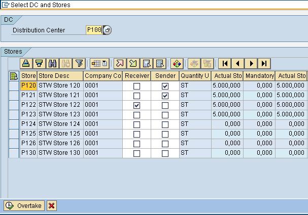 Figure 24: Example of the store assignment dialog box in manually controlled stock transfer 2.5.