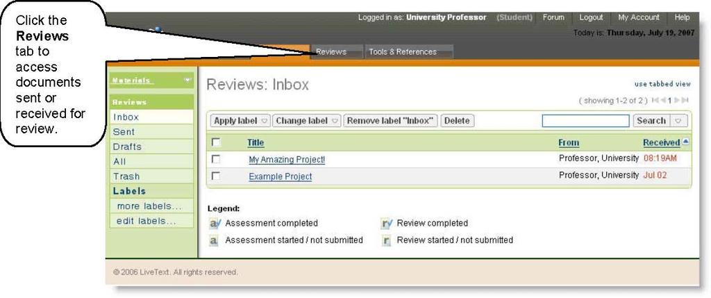 About the Reviews Tab In the New Generation, most course-based assignments will be accessed through the Dashboard or Courses tabs.