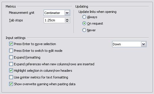 General options for Calc In the Options dialog, choose OpenOffice.org Calc > General.