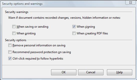 Figure 4: Security options and warnings dialog Appearance options On the OpenOffice.