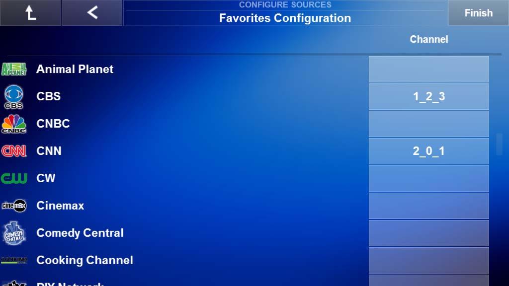 Configure Sources 4-28 4. Repeat to enter additional TV channel numbers for each desired favorite TV channel icon.