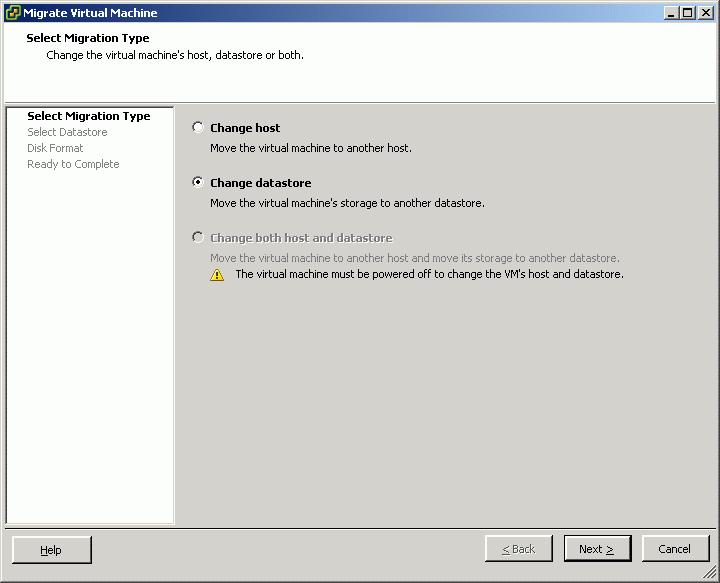 2. In the Migrate Virtual Machine wizard that appears, click Select Migration Type. 3.