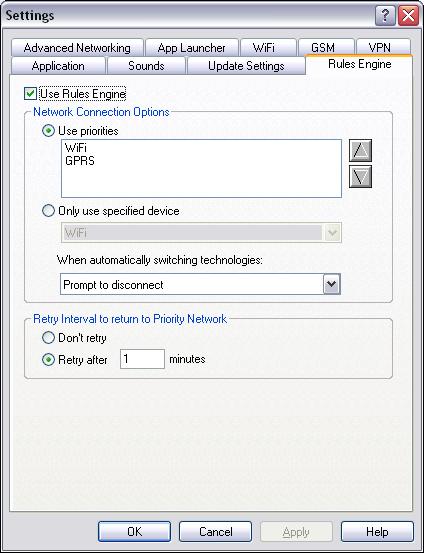 Section 6: Managing Your Network Connections Setting Connection Behavior Found in the Tools menu, the Settings window allows you to configure a variety of connection behaviors: Rules Engine tab