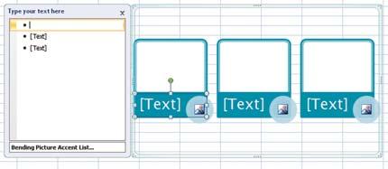 Excel displays a default diagram, usually with three place holders for text in the Text pane. Figure 13.