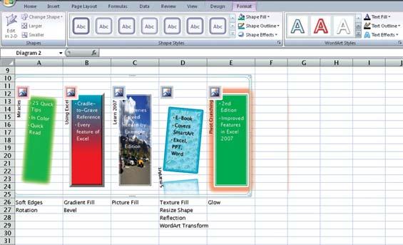 66 Creating Business Diagrams with SmartArt Micro-Managing Setting In general, Excel will try to keep your SmartArt diagram looking consistent.
