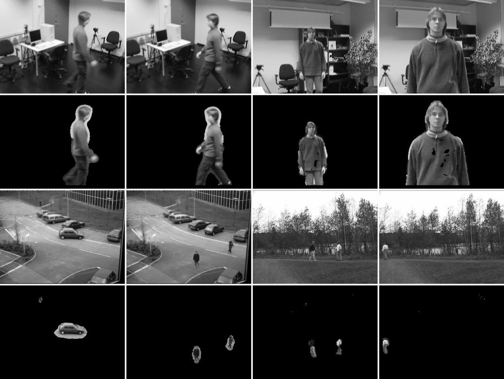 Fig. 2. Some detection results of our method. The first row contains the original video frames. The second row contains the corresponding processed frames. The image resolution is 32 24 pixels.