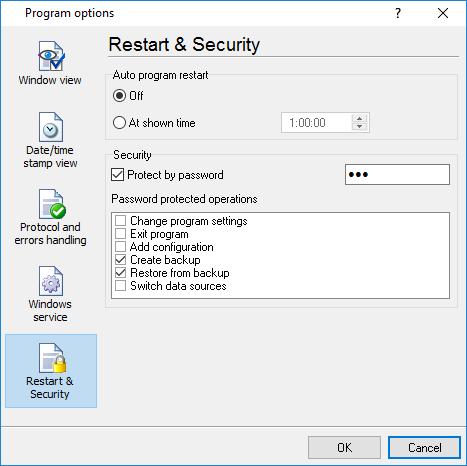 Program use 37 Fig. 6.5.1 Program restart settings On this tab you can also protect some actions with the program by a password.