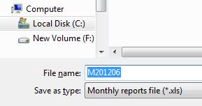 CHAPTER 7 CREATION FUNCTION (4) The [Specify a monthly reports file] dialog is displayed. Specify the storage destination and click on the [Save] button. The default file name is Myyyymm.xls.