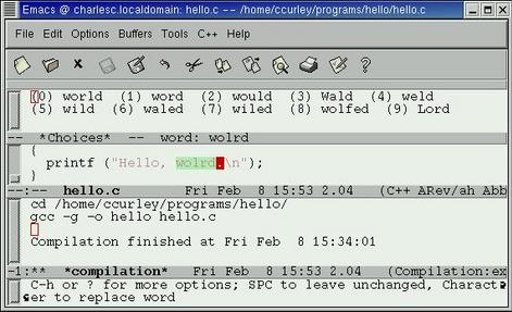 Figure 5. Spell Checking Source Code in Emacs Now that we have that done, it's time to compile again.