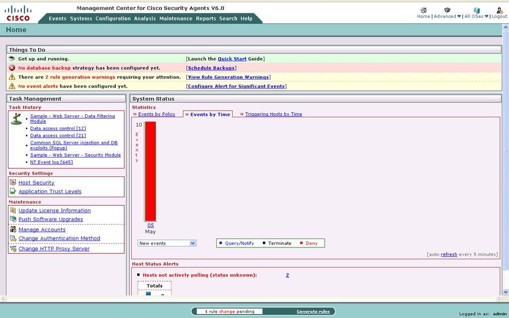 Figure 2: Cisco CSA Management Console Detailed reporting: Deep Security attempted attacks to provide an auditable history of security configurations and changes.