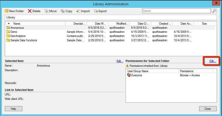 Enabling Anonymous Library Folder access The last configuration step is to set the permissions on a Spotfire Library Folder to allow access by anonymous users.