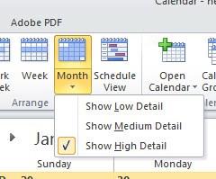 B In the Ribbon, the Arrange group, choose the dropdown menu from Month to select