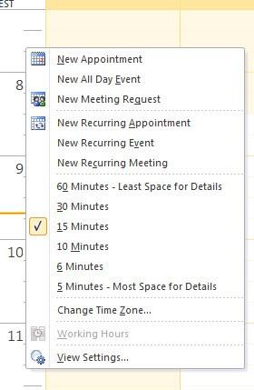 To change the time increments, right click on the time column and chose the