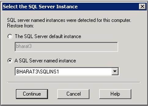 Performing GLR of sites, lists, and items by using directed (copy) content database recovery and third party Kroll Ontrack PowerControls The Select the SQL Server page appears, as shown in the